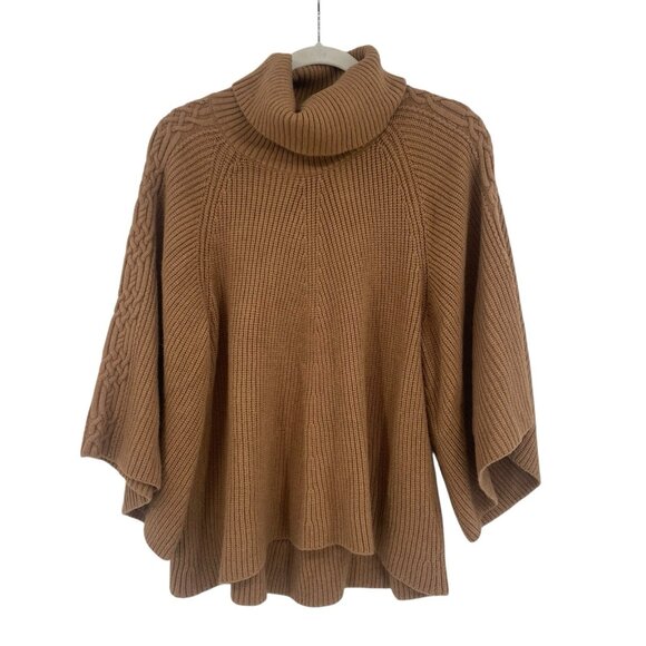 Anthropologie Size XS/S Petite Kali Poncho Sweater Brown Oversized Cable Knit - Picture 1 of 13